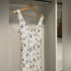 Tie Back White Blue Floral Dress
